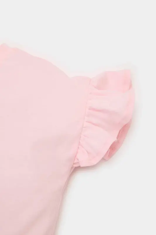 Girl Baby Crew Neck Floral Short Sleeve T-Shirt Z9212a225sm-Pink - 3