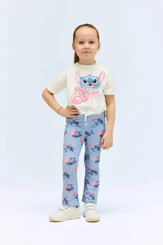 Girl Baby Disney Lilo & Stitch 2-Piece Set Bicycle Neck Short Sleeve T-Shirt Ribbed Knitted Spanish P - 1