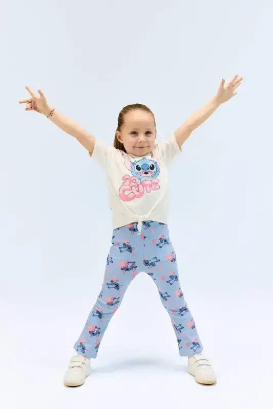 Girl Baby Disney Lilo & Stitch 2-Piece Set Bicycle Neck Short Sleeve T-Shirt Ribbed Knitted Spanish P - 2