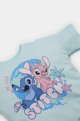 Girl Baby Disney Lilo & Stitch Crew Neck Short Sleeve T-Shirt E7120A525SM-Blue - DEFACTO (1)