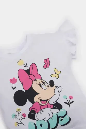 Girl Baby Disney Mickey & Minnie Crew Neck Short Sleeve T-Shirt E7228A525SM-White - DEFACTO (1)
