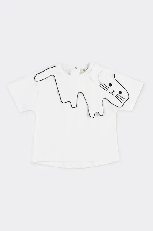 Girl Baby Embroidered Collar Detailed Ecru T-Shirt-018 - PANÇO
