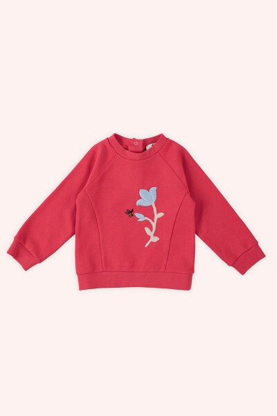 Girl Baby Embroidered Detail Red Sweatshirt - PANÇO