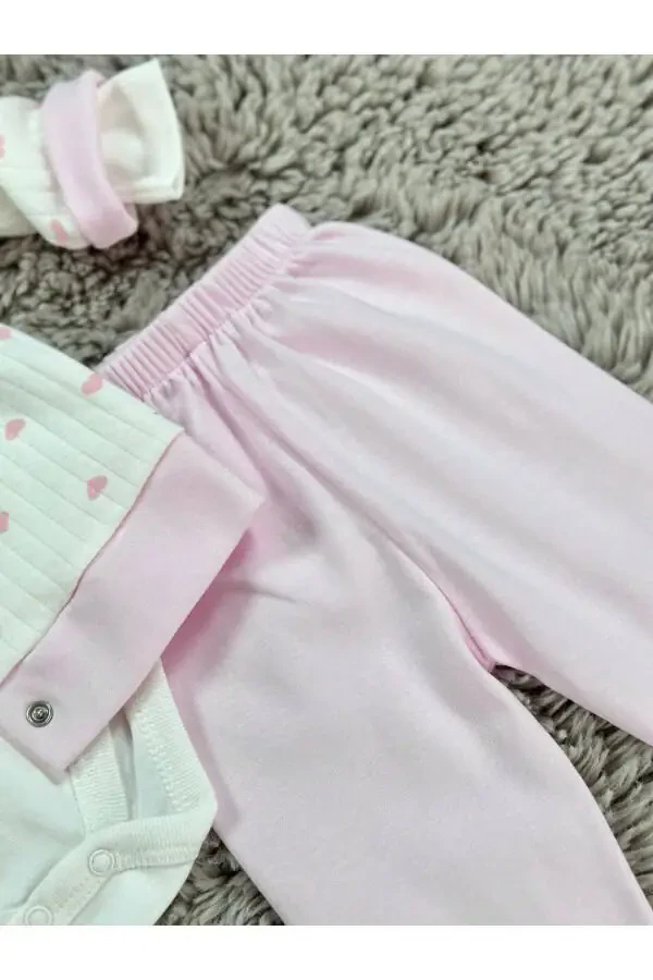 GIRL BABY HEART PATTERN 3-PIECE SET - 6