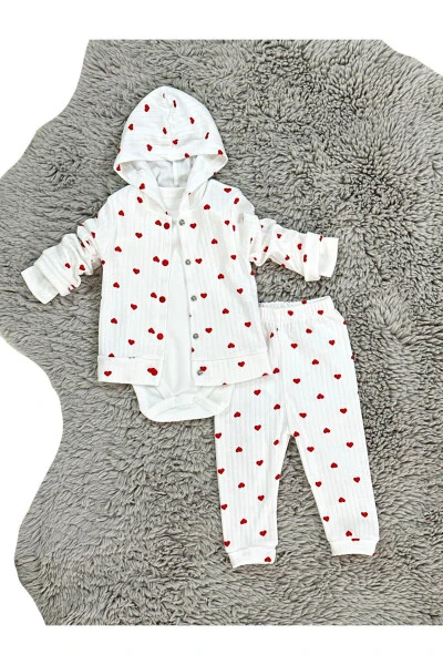 GIRL BABY HEART PATTERNED 3-PIECE SET - ZUFF BABY