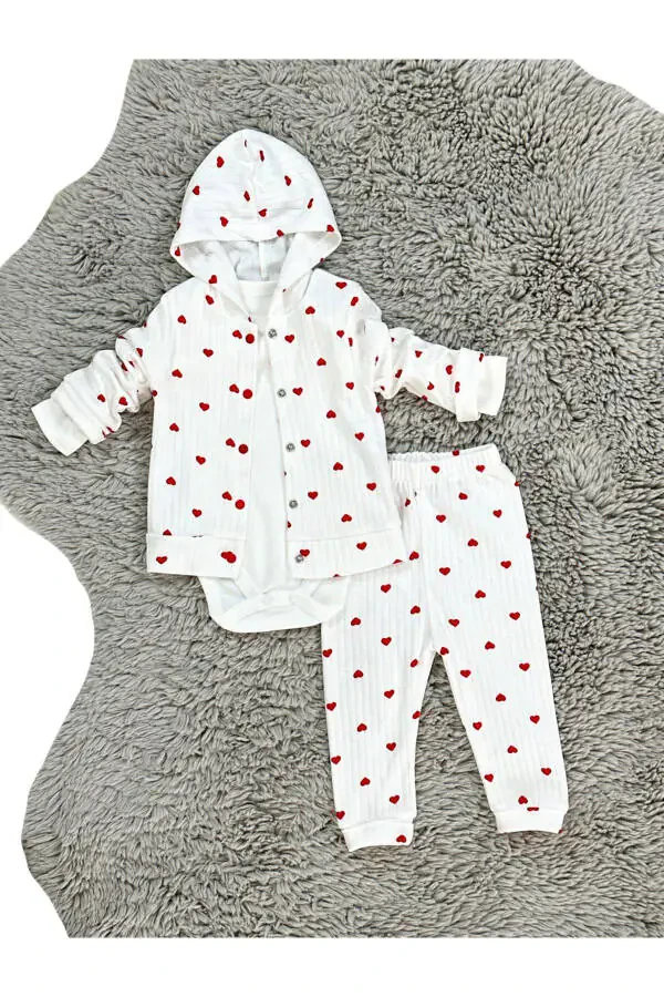 GIRL BABY HEART PATTERNED 3-PIECE SET - 1