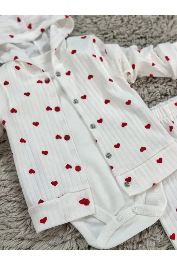 GIRL BABY HEART PATTERNED 3-PIECE SET - 2