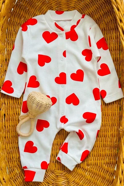 Girl Baby Heart Print Snap Baby Romper 100% Cotton Stretchy 1-3-6 Months - DINAMIK ÇOCUK