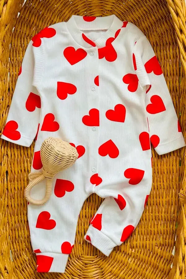 Girl Baby Heart Print Snap Baby Romper 100% Cotton Stretchy 1-3-6 Months - 1