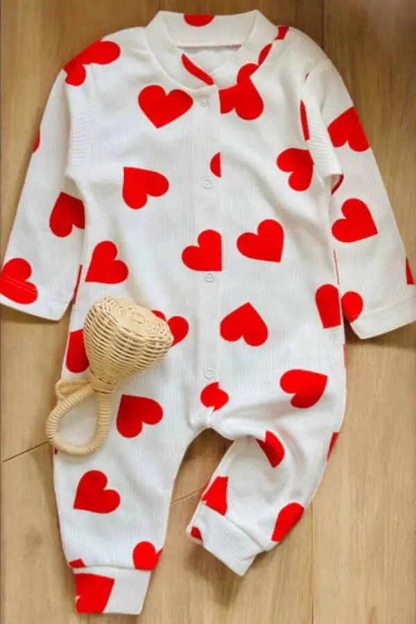 Girl Baby Heart Print Snap Baby Romper 100% Cotton Stretchy 1-3-6 Months - 3