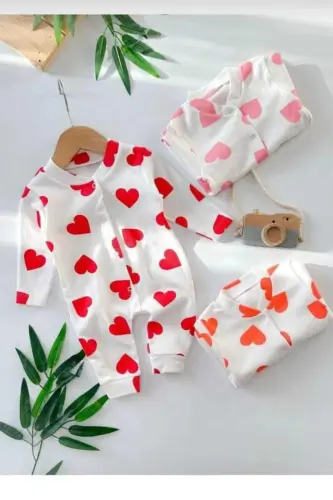 Girl Baby Heart Print Snap Baby Romper 100% Cotton Stretchy 1-3-6 Months - 7