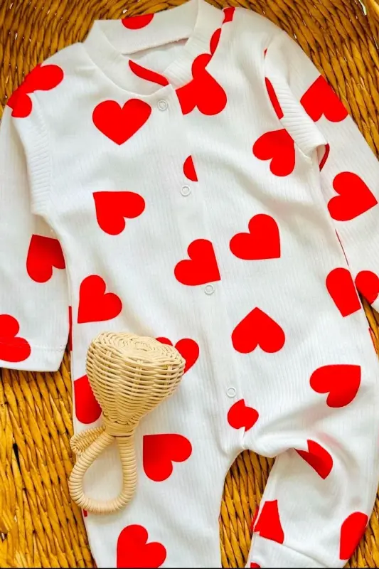 Girl Baby Heart Print Snap Baby Romper 100% Cotton Stretchy 1-3-6 Months - 6
