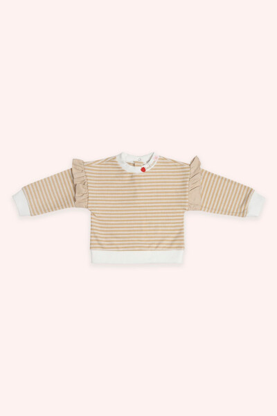 Girl Baby Line Patterned Beige Sweatshirt - PANÇO