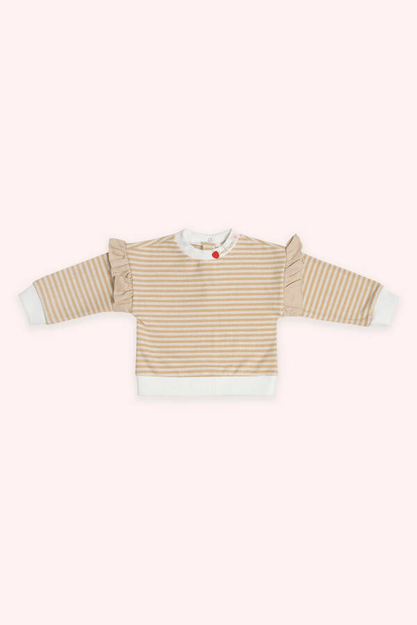 Girl Baby Line Patterned Beige Sweatshirt - 1