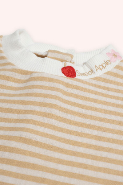 Girl Baby Line Patterned Beige Sweatshirt - 3