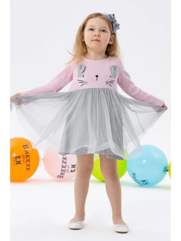 Girl Baby Long Sleeve Dress Kitten Embroidered Pink (1.5 Years)-Pink - LC WAIKIKI