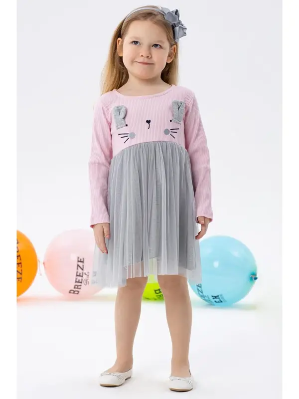 Girl Baby Long Sleeve Dress Kitten Embroidered Pink (1.5 Years)-Pink - 3