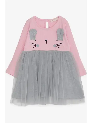 Girl Baby Long Sleeve Dress Kitten Embroidered Pink (1.5 Years)-Pink - 4