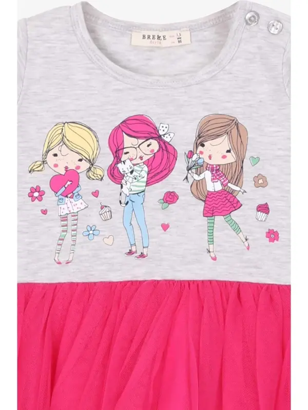 Girl Baby Long Sleeve Dress Printed Light Grey Melange (1.5 Years)-Gray - 5