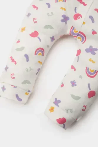 Girl Baby Newborn 2-Piece Romper Rainbow Print Waffle Long Sleeve Romper Headband E2379a525sp - 3