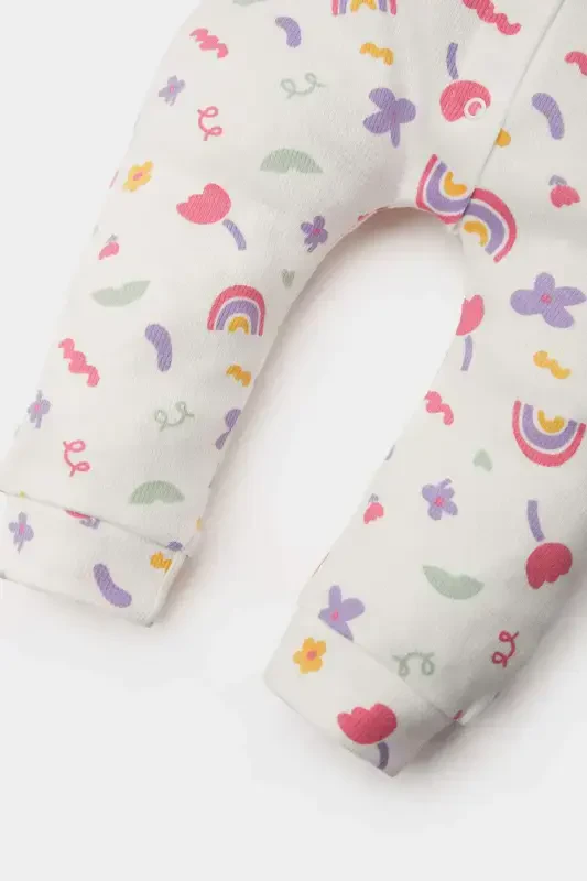 Girl Baby Newborn 2-Piece Romper Rainbow Print Waffle Long Sleeve Romper Headband E2379a525sp - 3