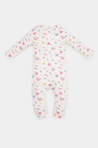 Girl Baby Newborn 2-Piece Romper Rainbow Print Waffle Long Sleeve Romper Headband E2379a525sp - 4