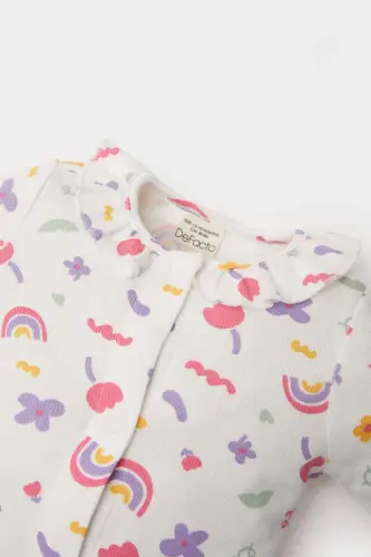 Girl Baby Newborn 2-Piece Romper Rainbow Print Waffle Long Sleeve Romper Headband E2379a525sp - 2