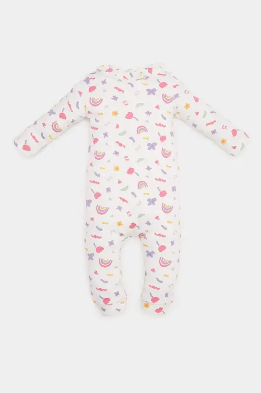 Girl Baby Newborn 2-Piece Romper Rainbow Print Waffle Long Sleeve Romper Headband E2379a525sp - 4