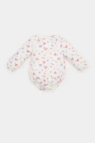 Girl Baby Newborn Bicycle Rainbow Print Waffle Long Sleeve Snap Body E2381A525SP - 1