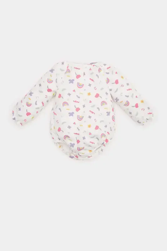 Girl Baby Newborn Bicycle Rainbow Print Waffle Long Sleeve Snap Body E2381A525SP - 1