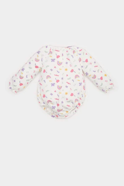 Girl Baby Newborn Bicycle Rainbow Print Waffle Long Sleeve Snap Bodysuit Ecru - 1