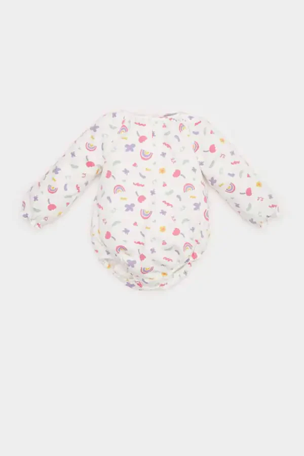 Girl Baby Newborn Bicycle Rainbow Print Waffle Long Sleeve Snap Bodysuit Ecru - 1