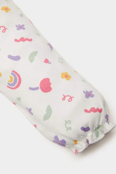 Girl Baby Newborn Bicycle Rainbow Print Waffle Long Sleeve Snap Bodysuit Ecru - 3