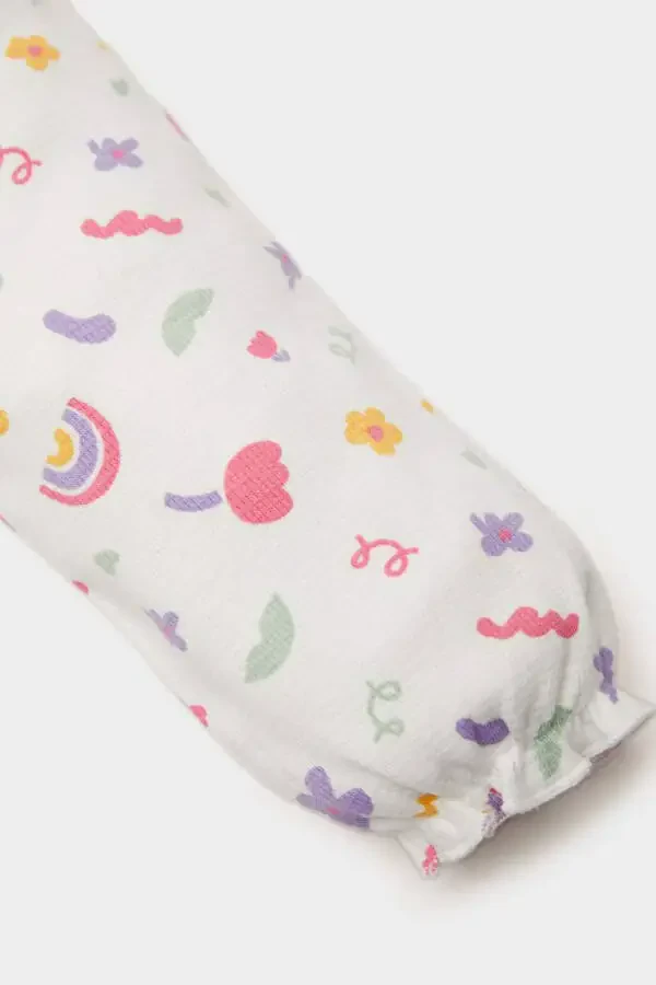 Girl Baby Newborn Bicycle Rainbow Print Waffle Long Sleeve Snap Bodysuit Ecru - 3