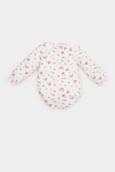 Girl Baby Newborn Bicycle Rainbow Print Waffle Long Sleeve Snap Bodysuit Ecru - 5