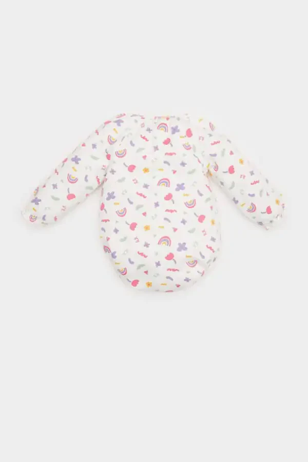 Girl Baby Newborn Bicycle Rainbow Print Waffle Long Sleeve Snap Bodysuit Ecru - 5