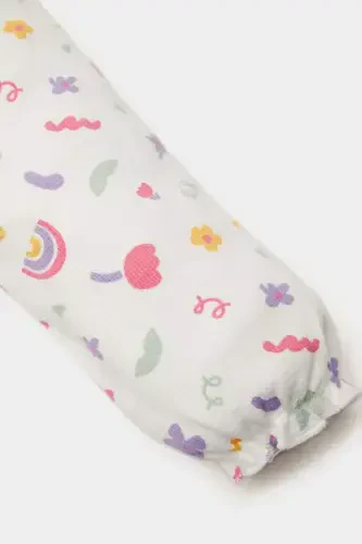 Girl Baby Newborn Bicycle Rainbow Print Waffle Long Sleeve Snap Bodysuit Ecru - 5