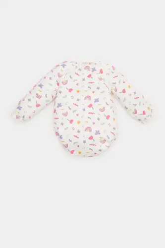 Girl Baby Newborn Bicycle Rainbow Print Waffle Long Sleeve Snap Bodysuit Ecru - 2