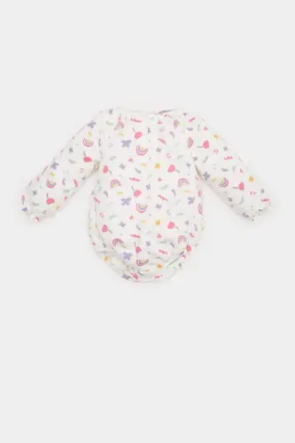 Girl Baby Newborn Bicycle Rainbow Print Waffle Long Sleeve Snap Bodysuit Ecru - 3