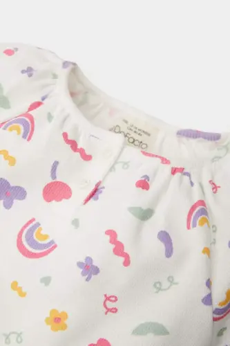 Girl Baby Newborn Bicycle Rainbow Print Waffle Long Sleeve Snap Bodysuit Ecru - 4