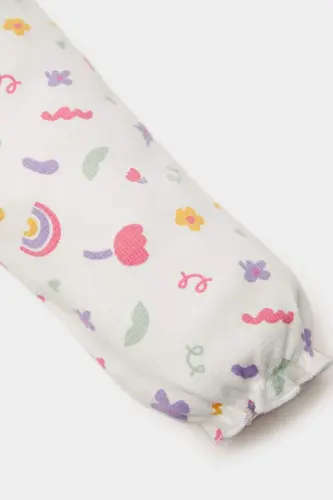 Girl Baby Newborn Bicycle Rainbow Print Waffle Long Sleeve Snap Bodysuit Ecru - 5