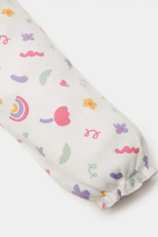 Girl Baby Newborn Bicycle Rainbow Print Waffle Long Sleeve Snap Bodysuit Ecru - 5