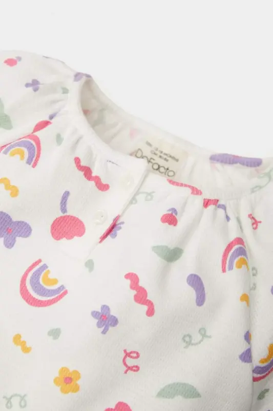 Girl Baby Newborn Bicycle Rainbow Print Waffle Long Sleeve Snap Bodysuit Ecru - 4