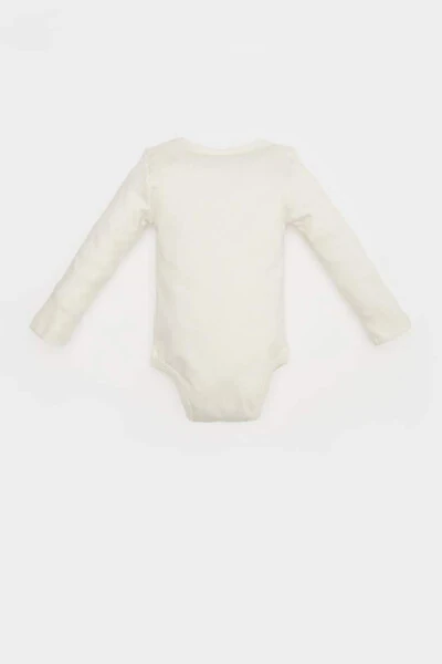 Girl Baby Newborn Crew Neck Rainbow Print Long Sleeve Snap Bodysuit-Ecru - 4