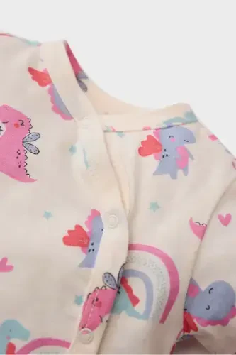 Girl Baby Newborn Dinosaur Print Knitted Long Sleeve Romper - DEFACTO (1)