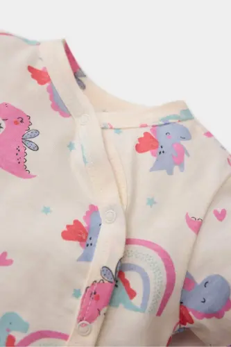 Girl Baby Newborn Dinosaur Print Knitted Long Sleeve Romper - DEFACTO (1)