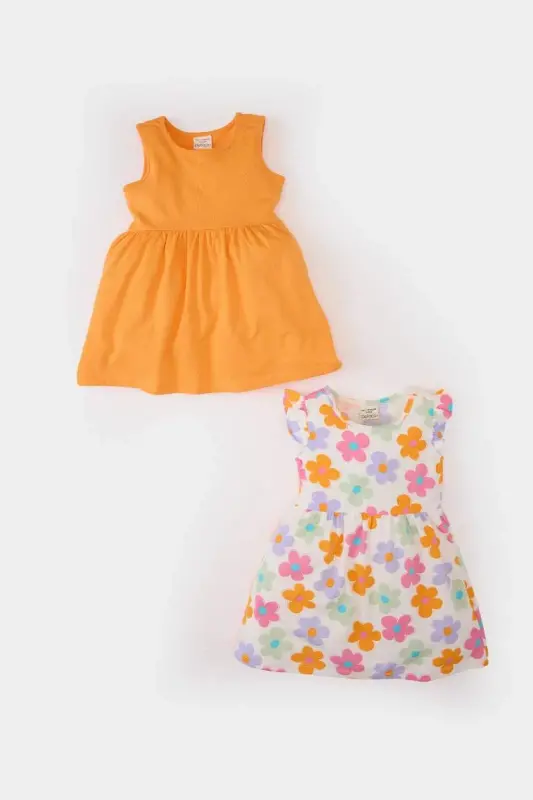 Girl Baby Patterned Short Sleeve 2-Piece Dress-Ecru - 1