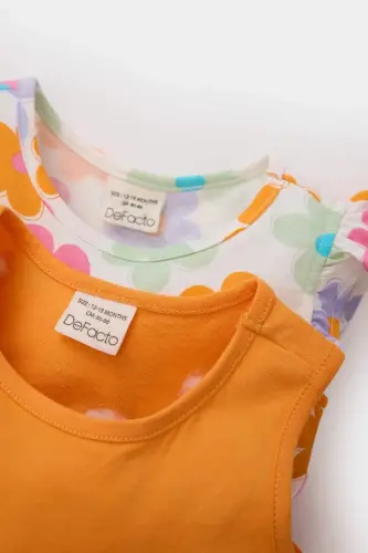 Girl Baby Patterned Short Sleeve 2-Piece Dress-Ecru - DEFACTO (1)