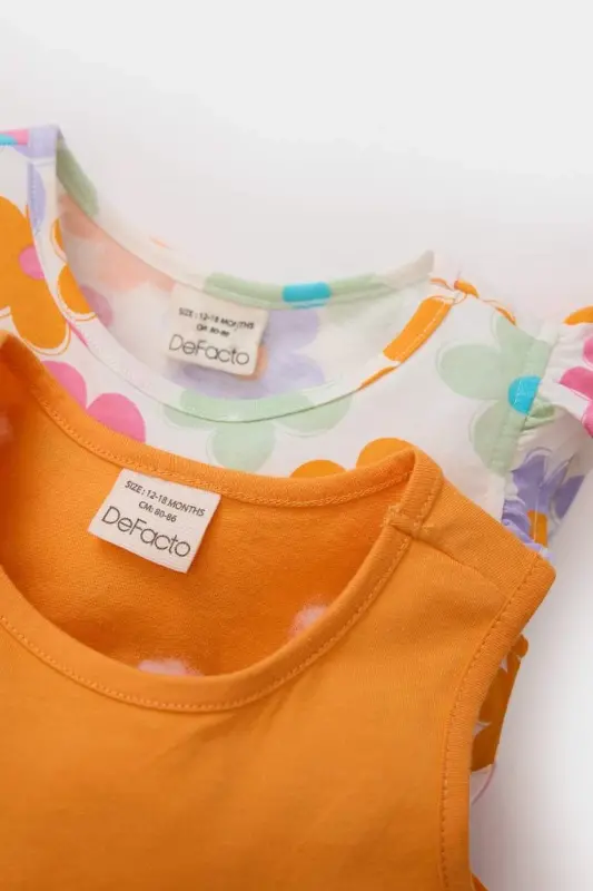 Girl Baby Patterned Short Sleeve 2-Piece Dress-Ecru - 2