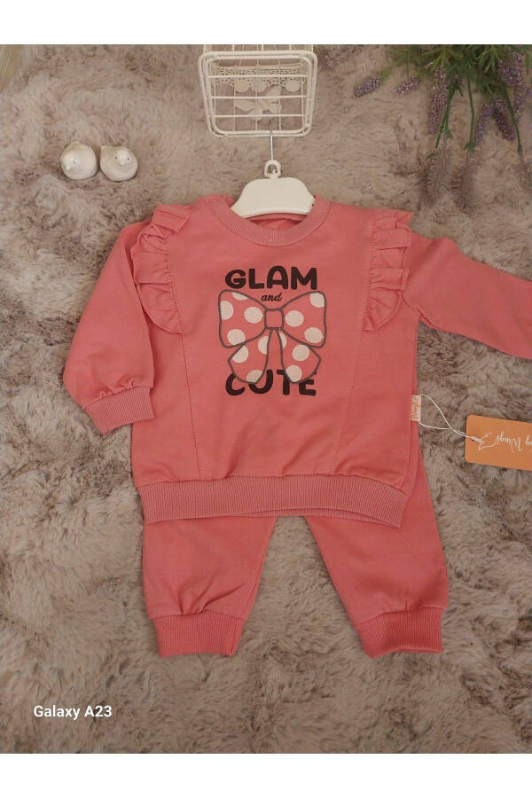 girl baby pink suit with bow - 1